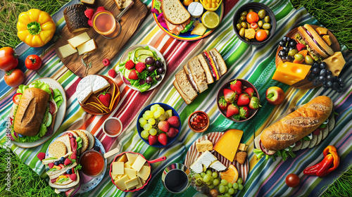 Aerial View of Picnic Blanket Spread with Delicious Food in Park Setting © Digital_Dreamer