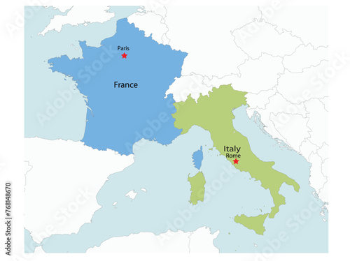 Outline of the map of Italy and France with regions