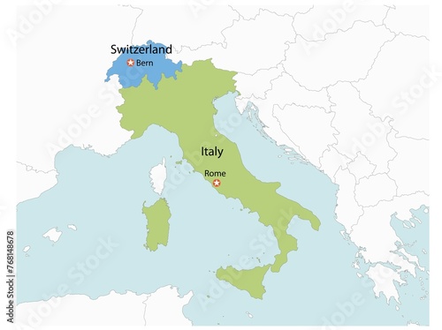 Outline of the map of Italy and Switzerland with regions