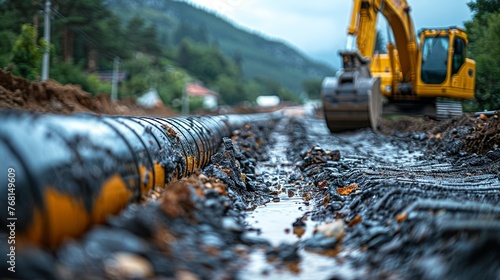 Excavation work underway on roads to install optical fiber infrastructure for high-speed internet.
