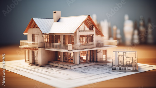 A model of a house displayed on a table. Perfect for real estate and architecture concepts, Concept of Designing Dream Homes 