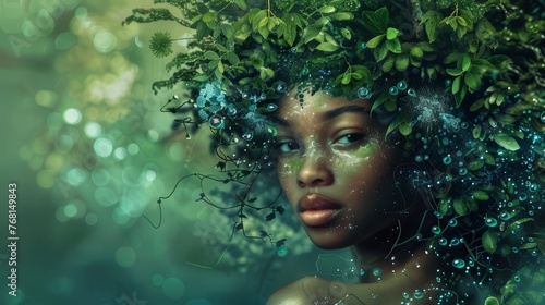 Wallpaper Mural An African American woman who dresses up beautifully with the theme of saving the earth. make-up work with the theme of Mother Earth. Torontodigital.ca