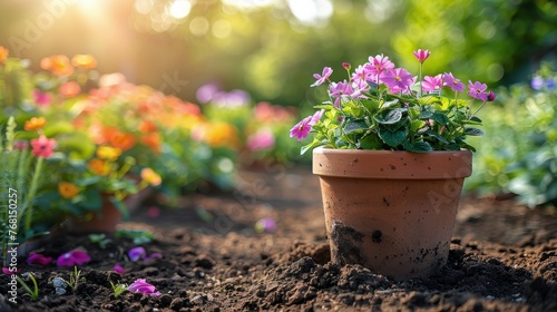 Potted Plant in Dirt-filled Garden