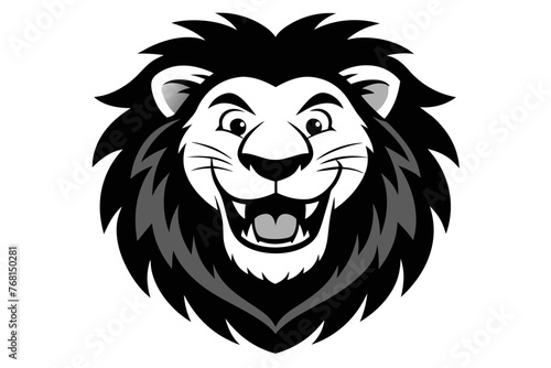 Fototapeta Naklejka Na Ścianę i Meble -  Lion with a big smile, for a logo. Simple black and white drawing style, with few drawing lines hgh