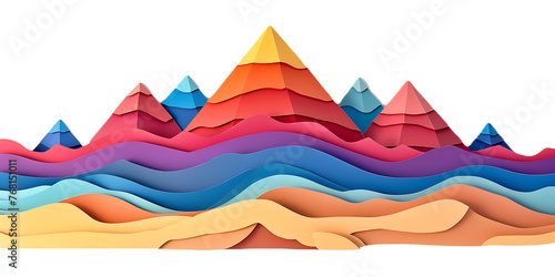 Paper Cut style of colorful pyramid on transparent background PNG