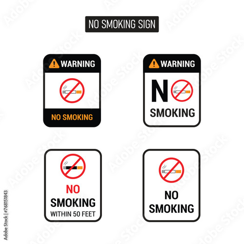 Set of Vector Illustrations for Prohibition Signs against Smoking