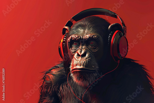 a gorilla wearing headphones