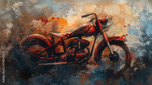 abstract painting of a retro motorbike, bike, picture, vector, illustration, art, model, style, glamour, design, drawing, paint, painting, color, oil, texture, grunge, artistic, textured, abstract