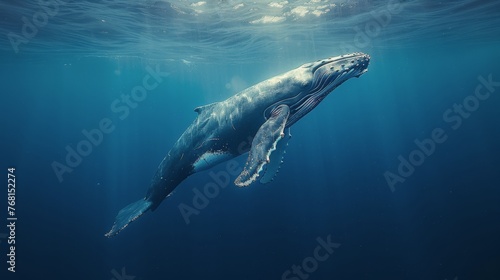 Humpback Whale Swimming in the Ocean © yganko