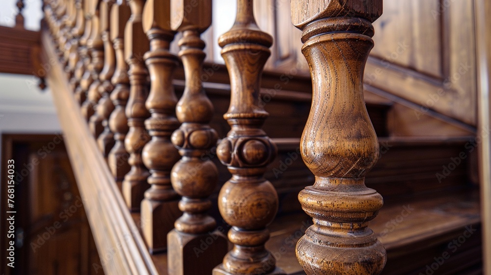 Close-Up Wooden Railing: Crafted Home Decorative Element Close-Up Wooden Railing: Crafted Home Decorative Element