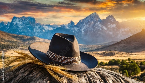 Iconic Frontier: Vintage Cowboy Hat Amidst the Wild West Landscape"