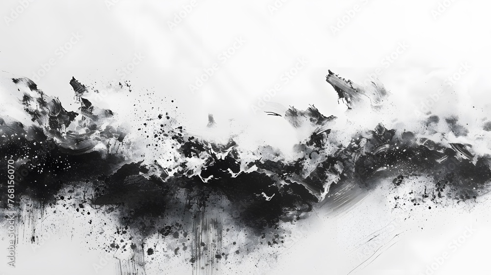 Obraz premium Black ink wash painting of a landscape with Japanese oriental style.