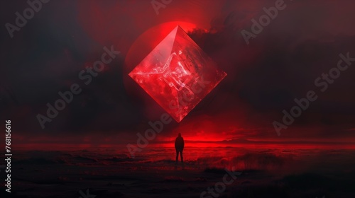 Person Standing in Front of Red Diamond photo