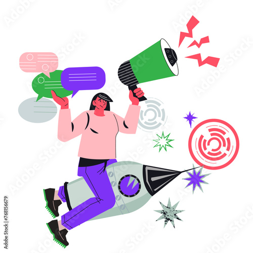 Starting a successful business from a unique idea, flat cartoon vector illustration isolated on white background. Startup success and business development.