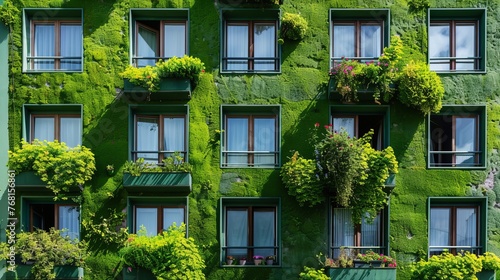 Green facade of apartment building, Lisbon, Portugal photo