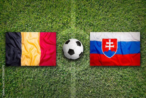 Belgium vs. Slovakia flags on soccer field