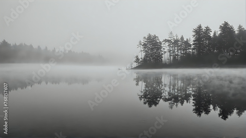 Misty lake black and white