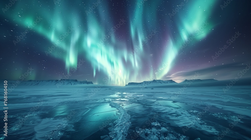 Aurora Borealis Over Frozen Lake