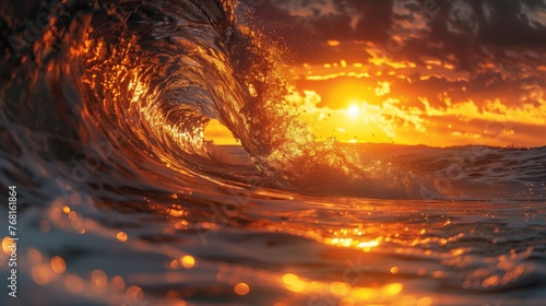 Sun Setting Behind Ocean Wave © MIKHAIL