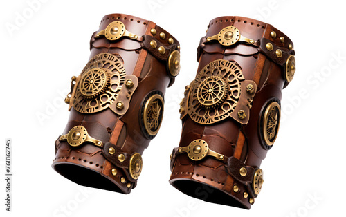 Tribal Brass Arm Bracers Isolated On Transparent Background PNG.