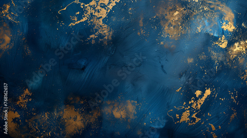 Navy Blue and Gold Abstract Art, Textured Background with Metallic Accents
