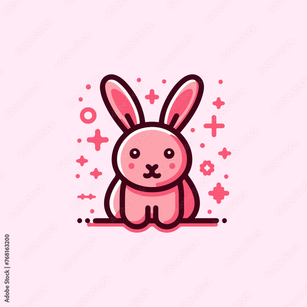 Obraz premium Cute pink rabbit vector, charming rabbit icon.
