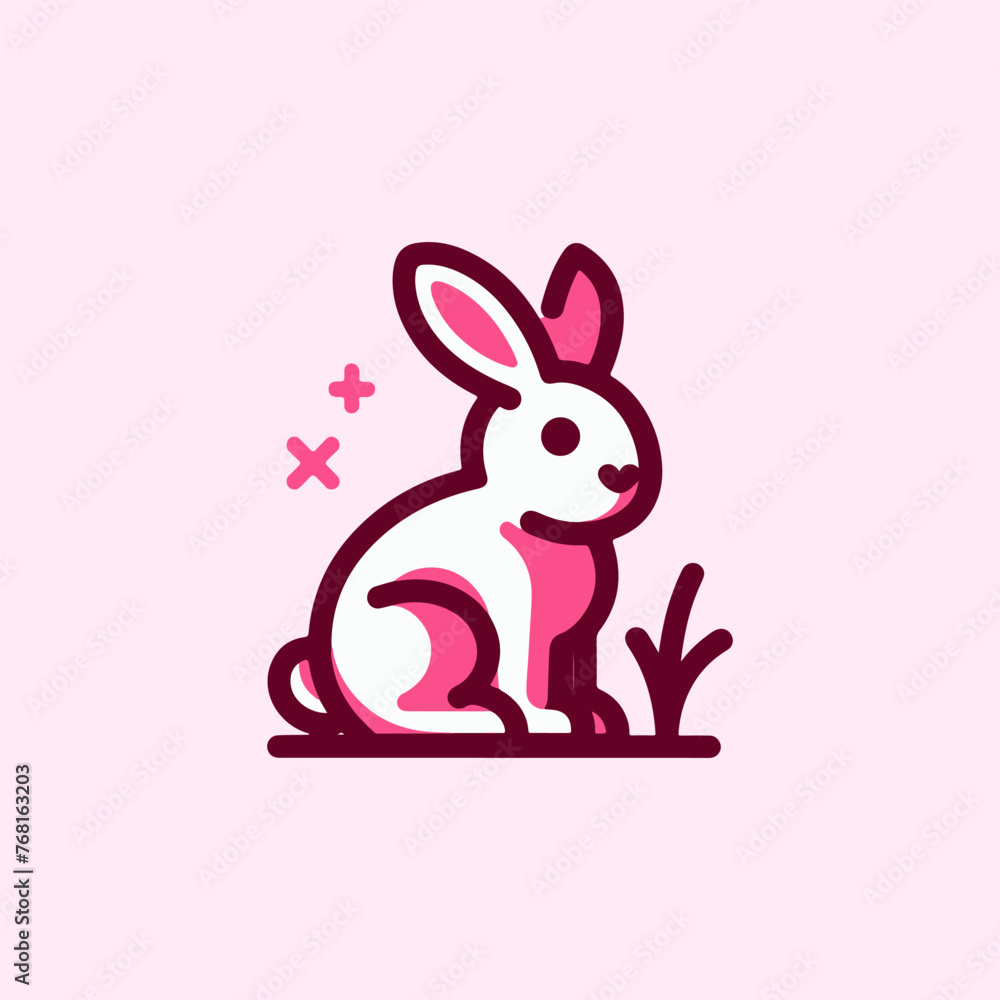Obraz premium Pink rabbit vector icon with a playful design