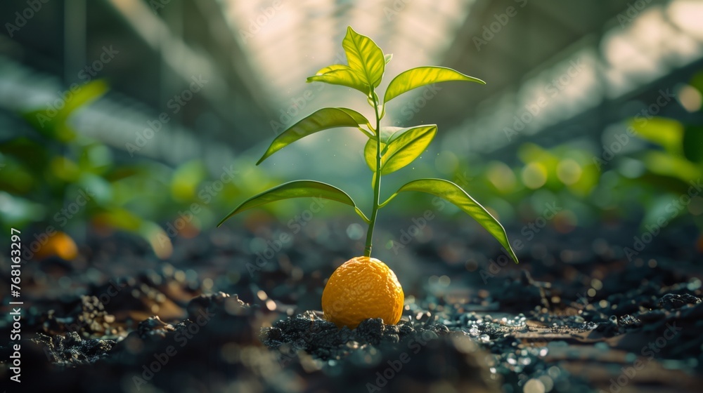 Growing Citrus Seedling - obrazy, fototapety, plakaty 
