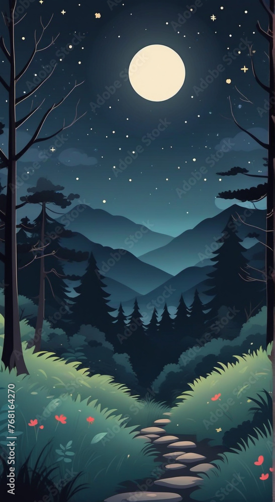 Naklejka premium night landscape with moon