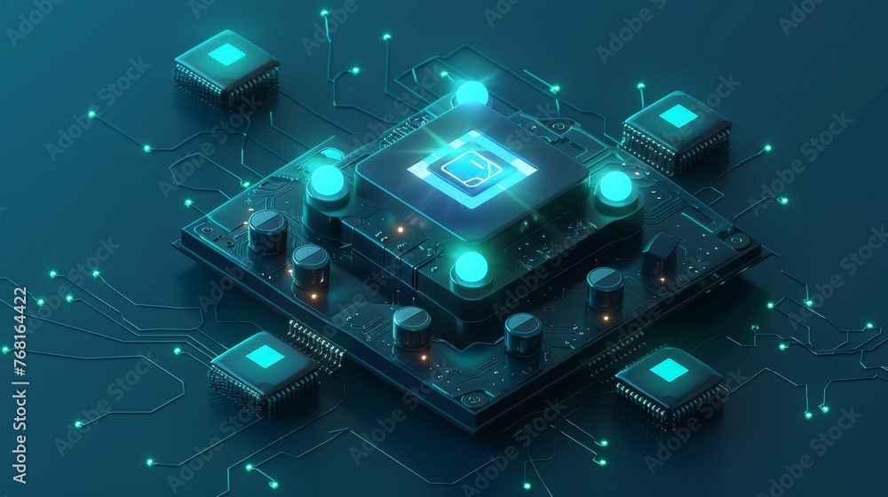 computer chips on a dark blue background with a dark grey and light cyan color theme. computer chips on a dark blue background with a dark grey and light cyan color theme.