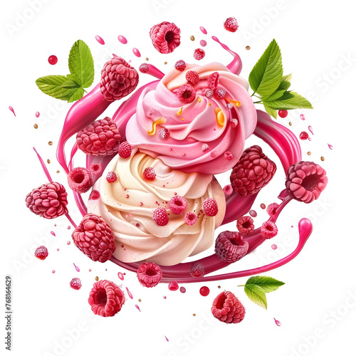  Vibrant Raspberry Gelato: A Summer Delight isolated on white background PNG transparent background.