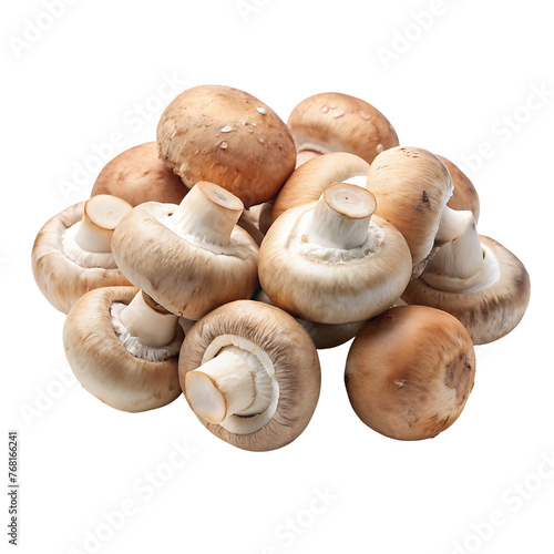 Champignon mushrooms close-up, isolated on a transparent background.