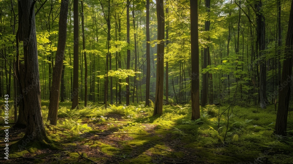Fototapeta premium A serene, enchanting forest scene in early summer, 