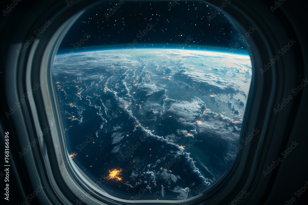 airplane window view of earth, dark blue sky, black background, airplane window view of earth, dark blue sky, black background,
