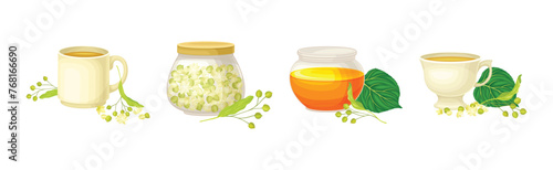 Linden Honey Jar and Aromatic Blossom Vector Set