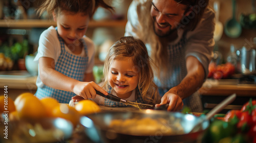 Family cooking with children.