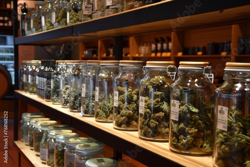 Dried cannabis in jars