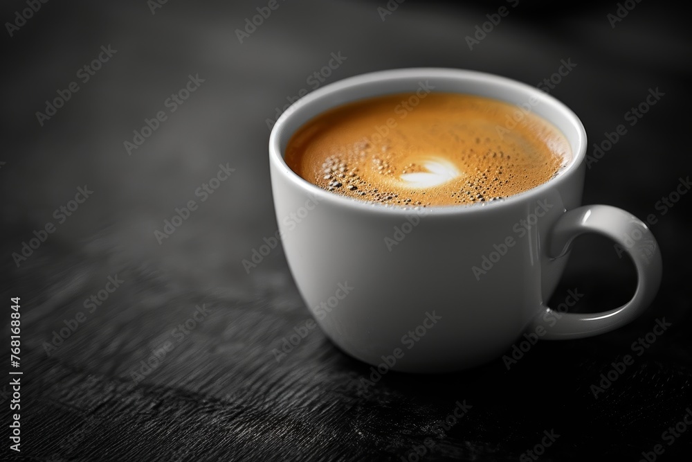 Espresso Coffee Cup with Artful Crema on Dark Wood Espresso Coffee Cup with Artful Crema on Dark Wood