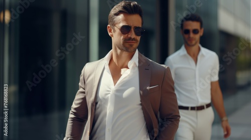 Young handsome man in classic suit wear sunglasses 