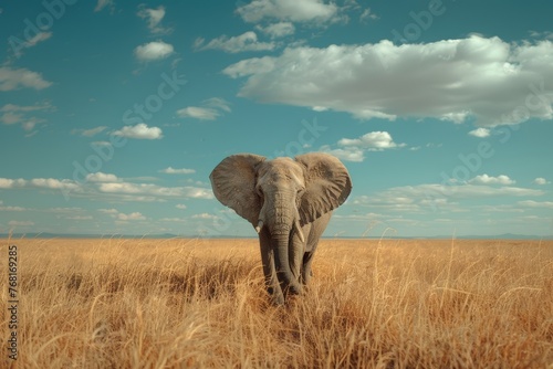Elephant Standing Proud in Golden Savannah © Atthasit