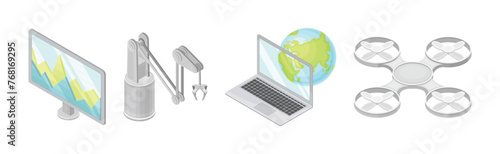 Isometric Artificial Intelligence and Robot Technology Vector Set