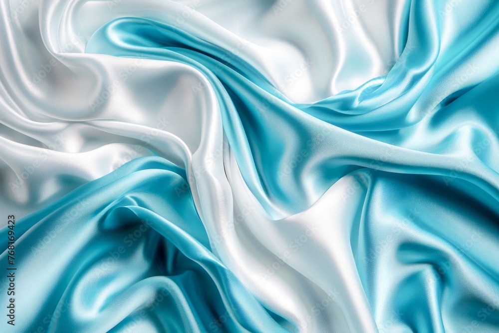 Close Up of Blue and White Satin Fabric. Generative AI Close Up of Blue and White Satin Fabric. Generative AI