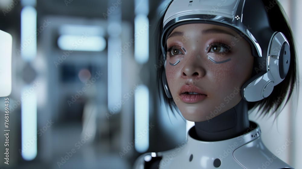Woman in Robot Suit With Headphones Woman in Robot Suit With Headphones