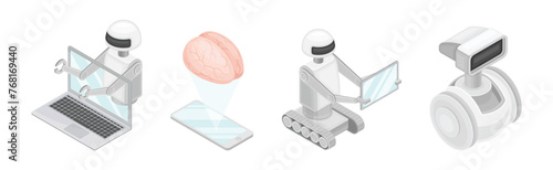 Isometric Artificial Intelligence and Robot Technology Vector Set