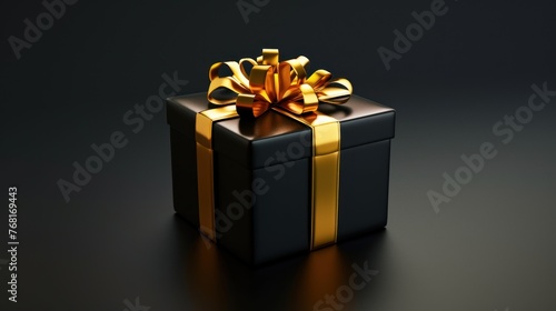 Gift box with gold ribbon black background. birthday gifts, Christmas gifts, . Decorative background
