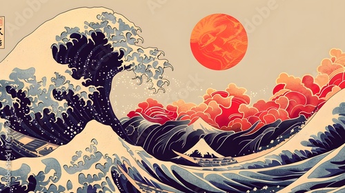 Oriental Japanese style of wave in abstract illustration.