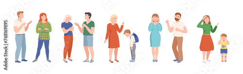 Arguing People Character Have Quarrel and Conflict Vector Set