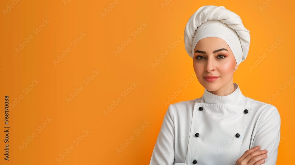 Woman in White Turban on Orange Background Woman in White Turban on Orange Background