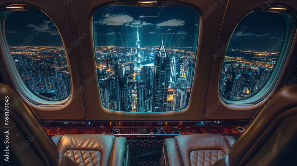 Fototapeta premium City View Through Plane Window