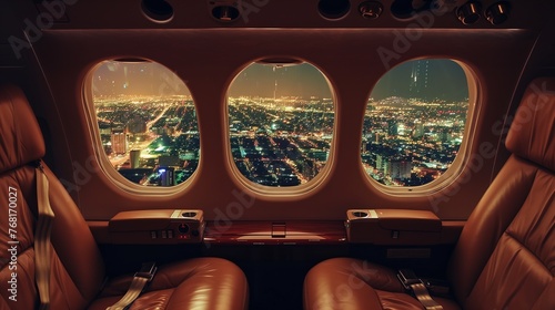Cityscape Glimpsed Through Airplane Window